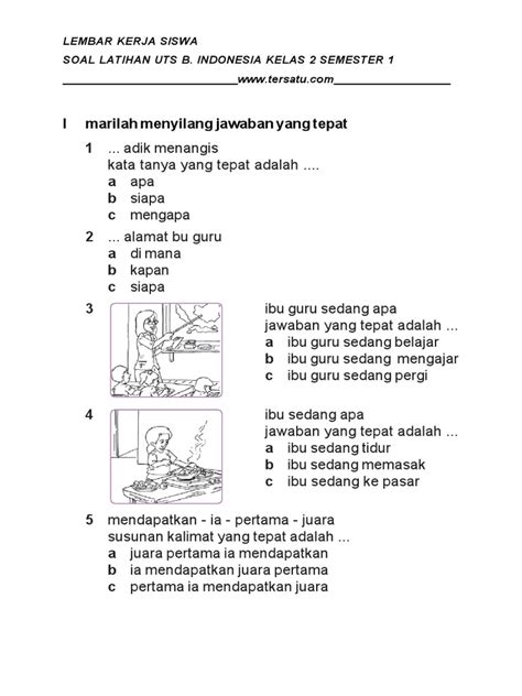 Soal Ulangan Bahasa Indonesia Kelas 2 Semester 1