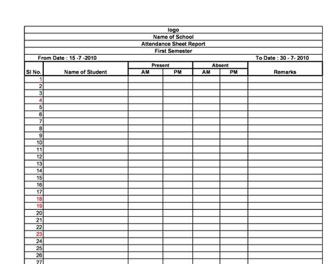 Attendance Sheet Excel Template 50 Free Example Redlinesp