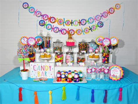 Themed decorations for ideas for a first birthday party! Birthday BANNER Sweet Shoppe, 1st Birthday Banner, Rainbow ...