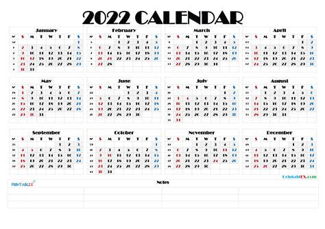 2022 Free Printable Yearly Calendar With Week Numbers 22ytw198