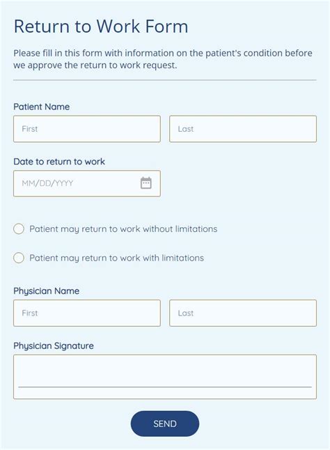 Return To Work Form Template Free 123 Form Builder