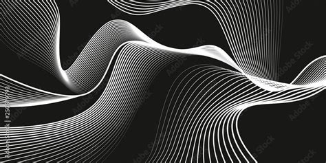 Waves Of White Lines Monochrome Background Black Backdrop Abstract Dark Wallpaper Vector