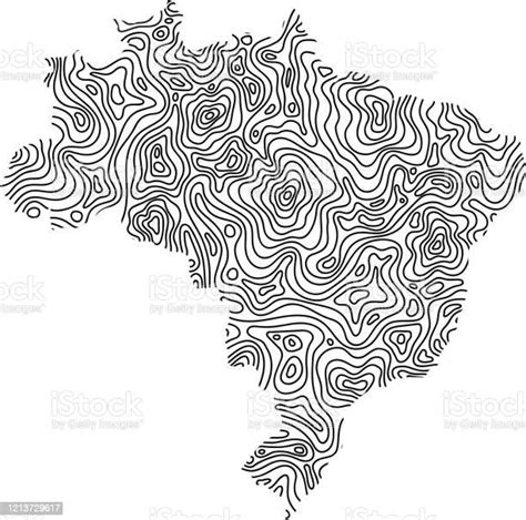 Brazil Map From Black Isolines Or Level Line Geographic Topographic Map