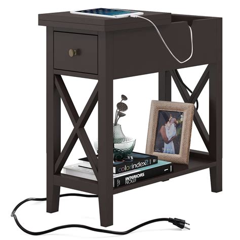 Buy Choochoo End Table With Flip Top And Charging Station Narrow Side