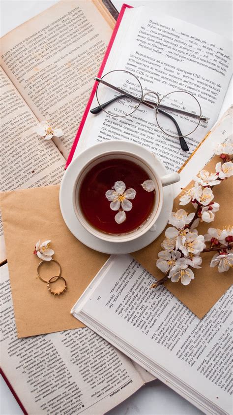 Wallpaper Books Cup Flowers Glasses Rings 938x1668 Download Hd