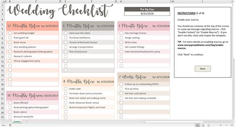 Wedding Task List Excel Template