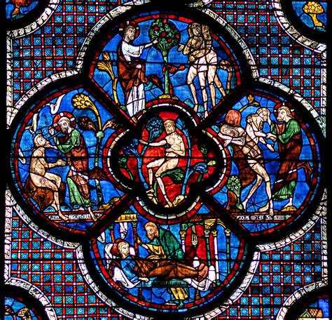 Creation And Expulsion Of Adam And Eve In The Stained Glass Of Chartres