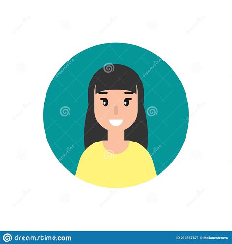 Girl With Smile Avatar Cute Happy Woman Face Flat Icon In Blue Circle