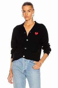 Comme Des Garcons Play Wool Red Heart Emblem Cardigan In Black Fwrd