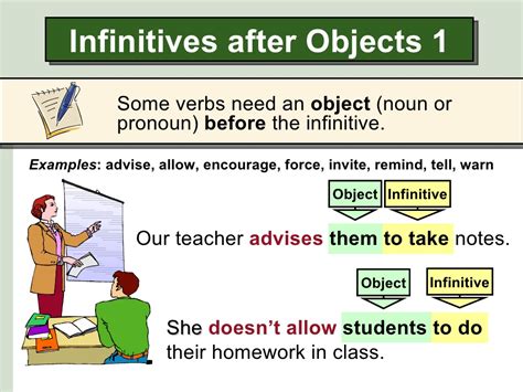 We use the infinitive form of a verb when it is not the main action but the object of the main verb. High Intermediate Level : Unit 8 - Grammar - Part B :Verb ...
