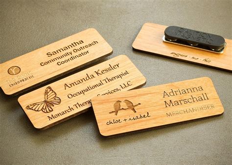 Wood Name Badge With Magnet Backing Custom Engraved Name
