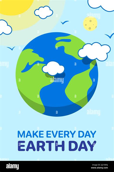Earth Day Cartoon Vector Poster Design With Planet Earth Clouds