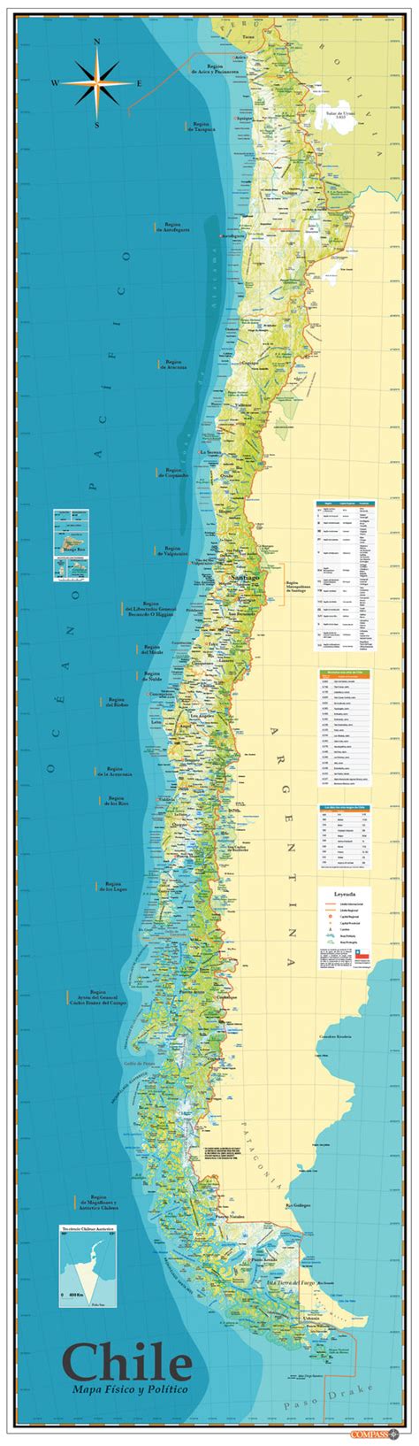 Mapa De Chile Físico Gran Formato Editorial Compass