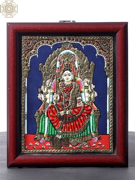 Samayapuram Mariamman Tanjore Painting With Wooden Frame Exotic India Art