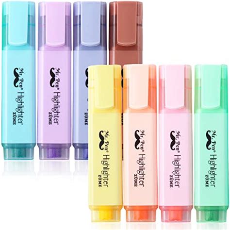 Mr Pen Pastel Highlighters 8 Pack Chisel Tip Assorted Colors