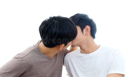 Close Up Of Young Asian Homosexual Gay Man Couple Kissing In Happy