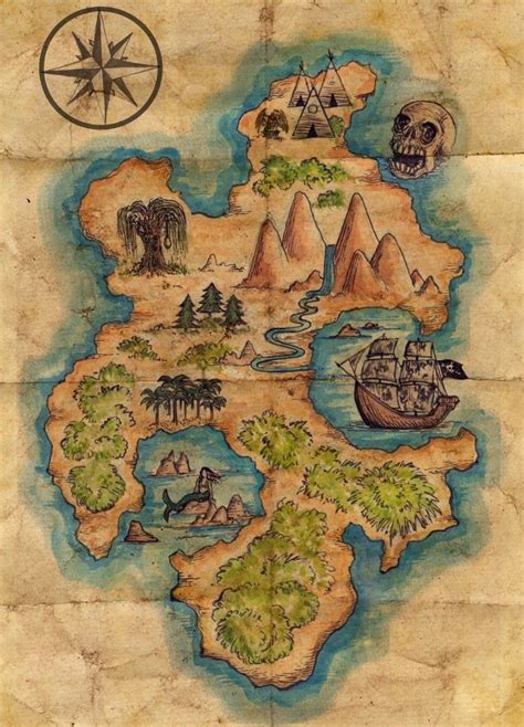 Disney Peter Pan Map Of Neverland Color Lost Boys Skull Rock Prop