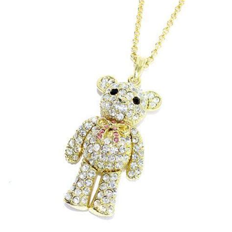 Rhinestone Teddy Bear Pendant Necklace 18l With 125l Pendant Gold