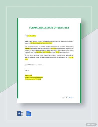 Free Sample Real Estate Offer Letter Templates In Pdf Ms Word