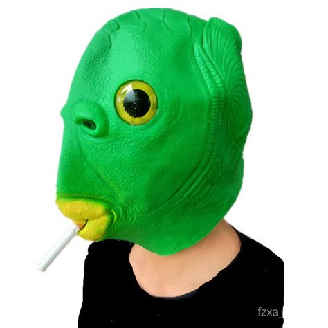 Halloween Carnival Party Funny Green Fish Head Mask Headgear Practical