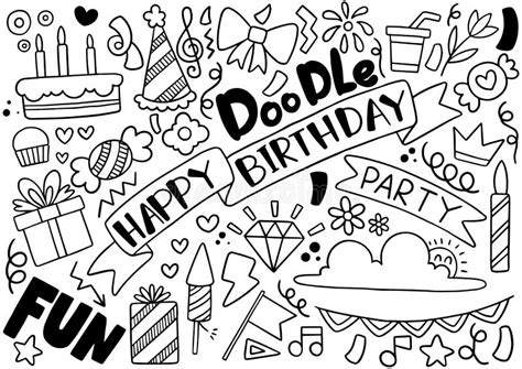 Hand Drawn Party Doodle Happy Birthday Stock Vector Illustration
