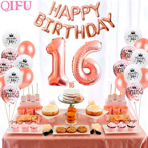 QIFU Sweet 16 Rose Gold Party Table Decoration Happy ...