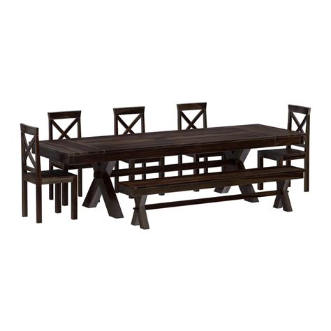 Picnic table style dining table. Westside Indoor Picnic Style Extendable Dining Table Bench Set