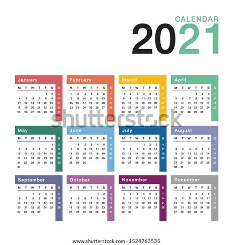 2021 Weekly Planning Calendar Colorful Set Calendar With Week Numbers