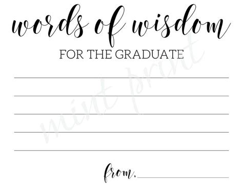 Instant Download Words Of Wisdom For The Graduate Cards Etsy Words