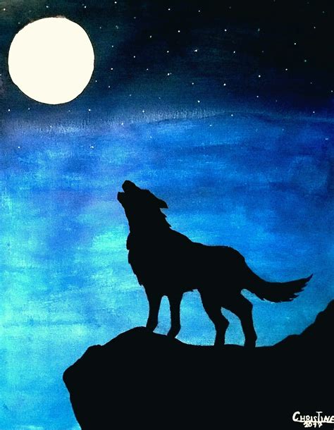 Painting Wolf In The Moonlight Moonlight Painting Galaxy Painting