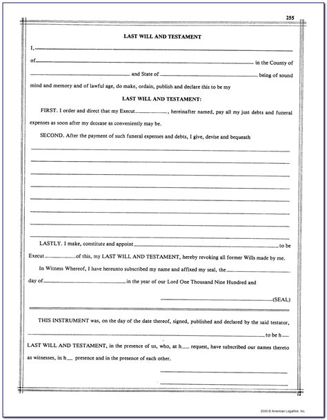 Free Printable Last Will And Testament Forms Nz Last Will And