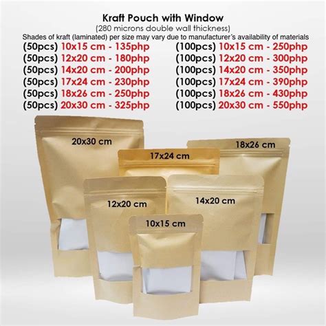 Kraft Stand Up Pouch With Window 50 And 100 Pcs Shopee Philippines