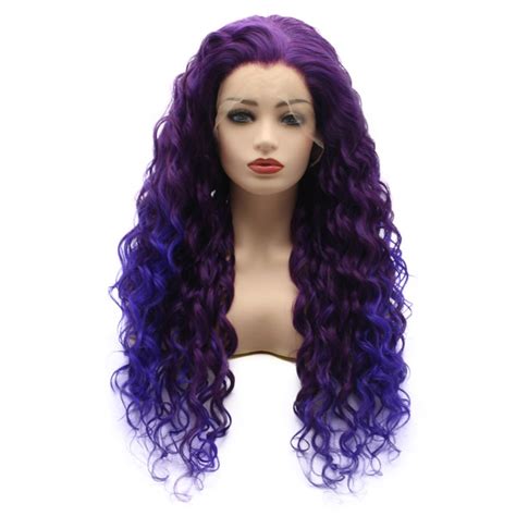 Meiyite Hair Curly Long 26inch Purple Root Light Purple Ombre Half Hand Tied Realistic Synthetic