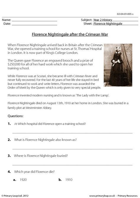 History Spelling List Florence Nightingale Worksheet Uk