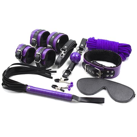 Domi Pcs Set Purple Restraints Kits Plush Leather Adult Bdsm Bondage Nipple Sex Toys In Bondage