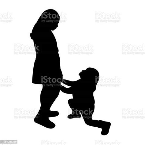Two Girls Playing Together Silhouette Vector Stock Illustration
