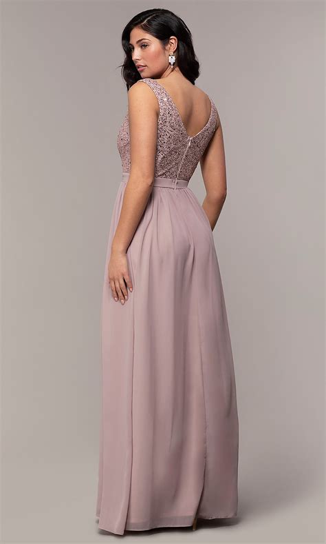 Mauve Pink Long Formal Prom Dress With Sequins