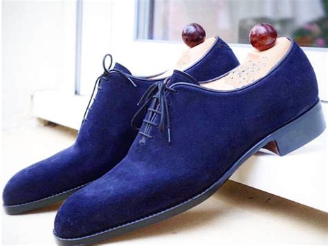 New Mens Blue Oxford Suede Shoes Mens Lace Up Whole Cut Shoes