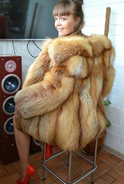beautiful real golden fox fur coat jacket red very fluffy no saga woman size m l ebay fox fur
