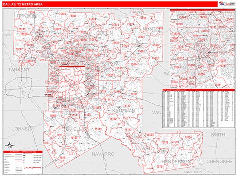 Dallas Tx Metro Area Wall Map Red Line Style By Marketmaps Mapsales