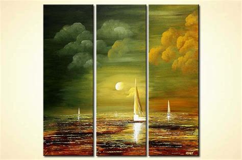 Painting For Sale Storm Sail Boat Vertical Triptych 4319