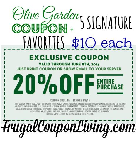 Olive Garden Coupon 20 Off The Entire Table 10 Favorites