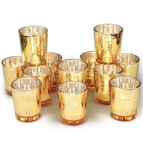 Volens Gold Votive Candle Holders Bulk Mercury Glass Tealight Candle Holder Set Of 12 For