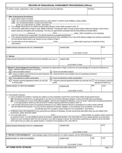 Af Form 3070c Record Of Nonjudicial Punishment Proceedings Officer