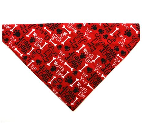 Woof Woof On Red Dog Bandana Slides Over The Collar