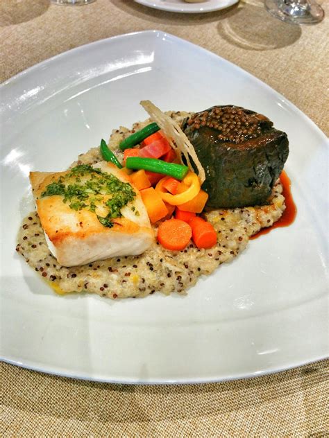 Duo Entree - Braised Short Rib with Pickled Mustard Seed, Seared Halibut with Fennel Glaze ...