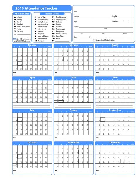 Blank Employee Attendance Calendar Monthly