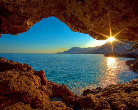 1280x1024 Sunrise Ocean Cave Desktop Pc And Mac Wallpaper
