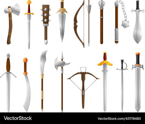 cartoon medieval weapon old sword bow and axe vector image