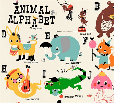 Animal Alphabet Childrens Nursery Print A3 Size By Ketchup On